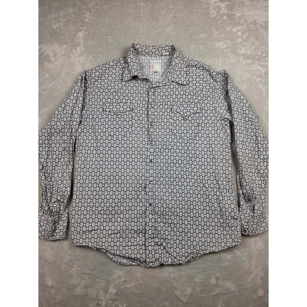 Roper‎ Western Shirt Mens 2XL Geometric Pearl Snap Long Sleeve Cotton Cowboy